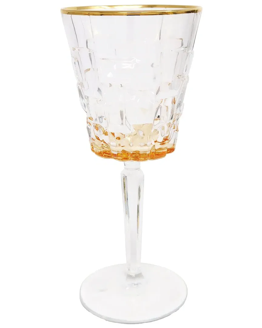 Set of 6 Water Glasses with Bottom & Rim Detail - Amber, Glass
