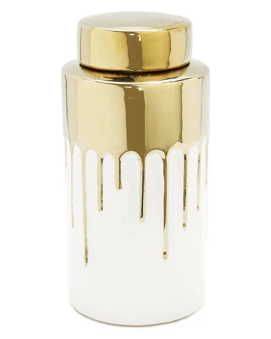 Short Jar with Cover and Drip Design - White, Porcelain image