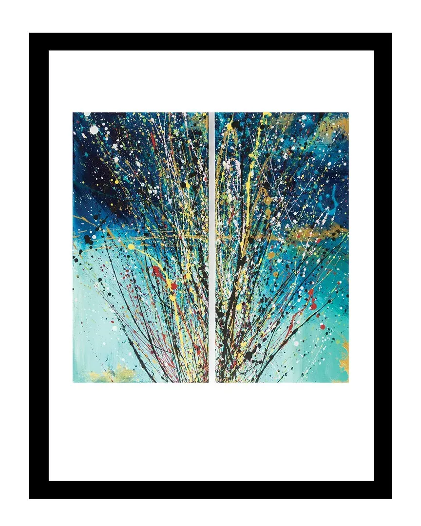 Sarah Wahl Split Splatter Design Wall Art - Blue/Yellow, MDF