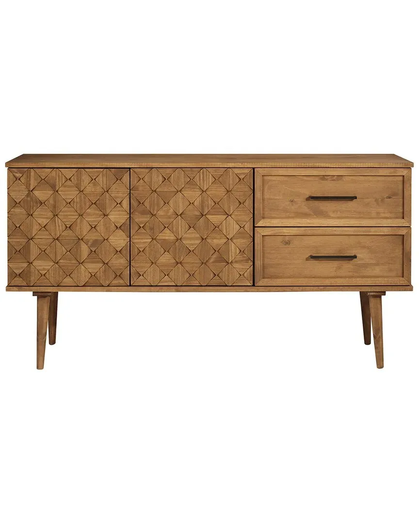 2-Door Geometric Wood Detail Sideboard - Caramel, Pine image