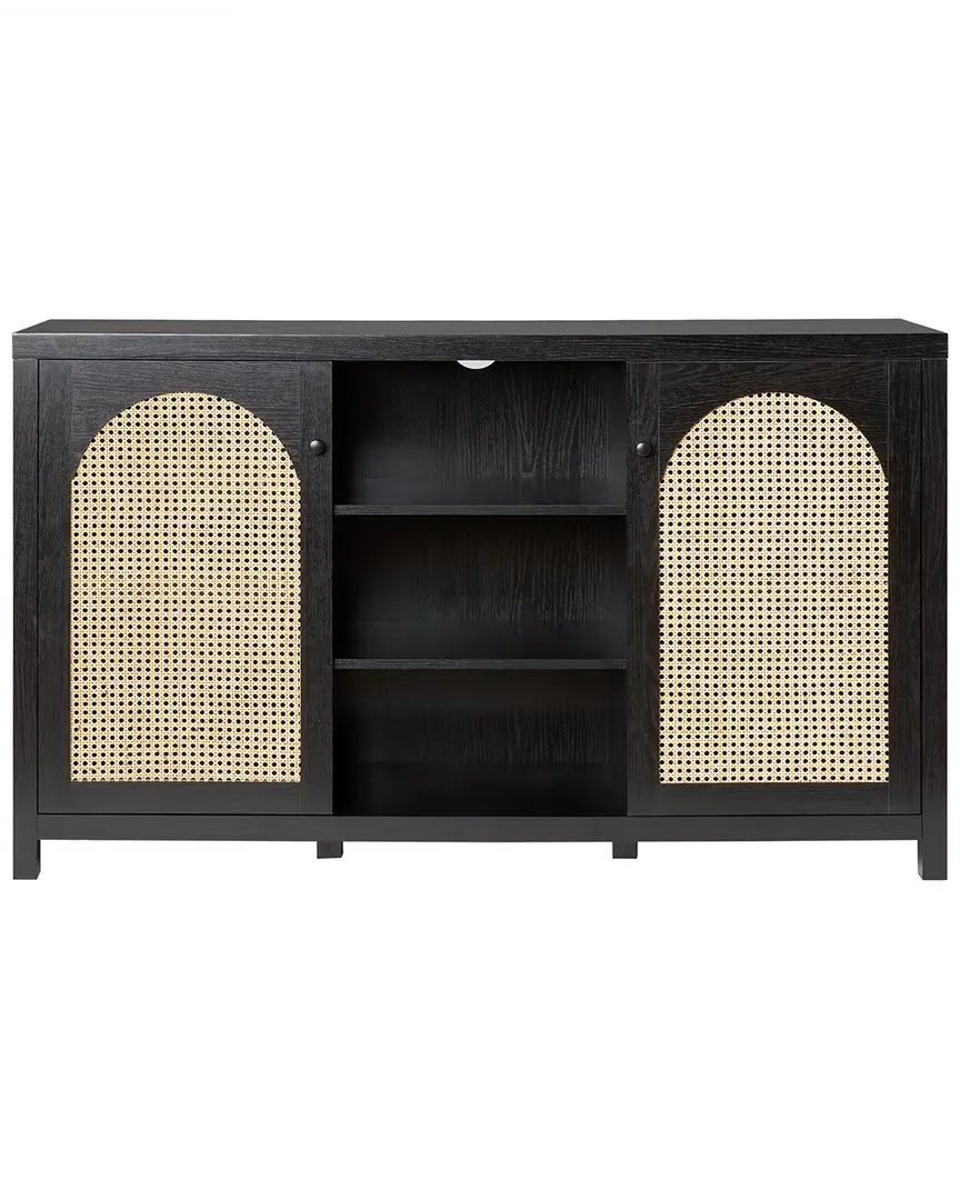 58in 2-Door Sideboard with Arched Rattan Panels - Black, MDF