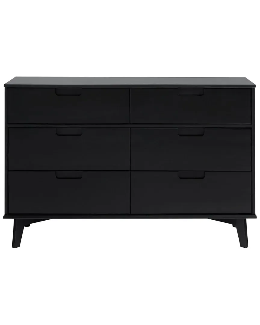 6-Drawer Groove Handle Dresser - Black, Pine Wood