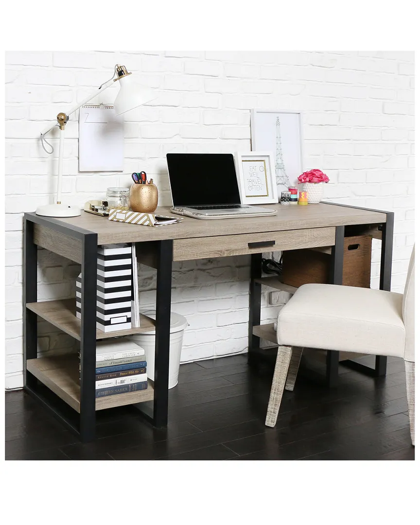 60in Wood Storage Computer Desk - Driftwood