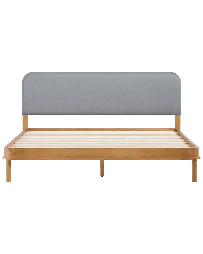 Annette Curved Upholstered Platform Bed - English Oak, Pine