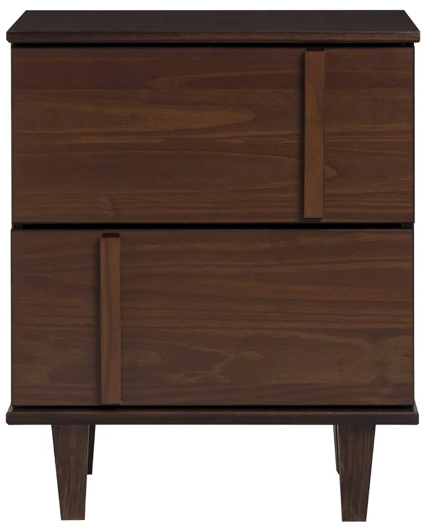 Detailed 2-Drawer Nightstand - Walnut, Solid Pine Wood image