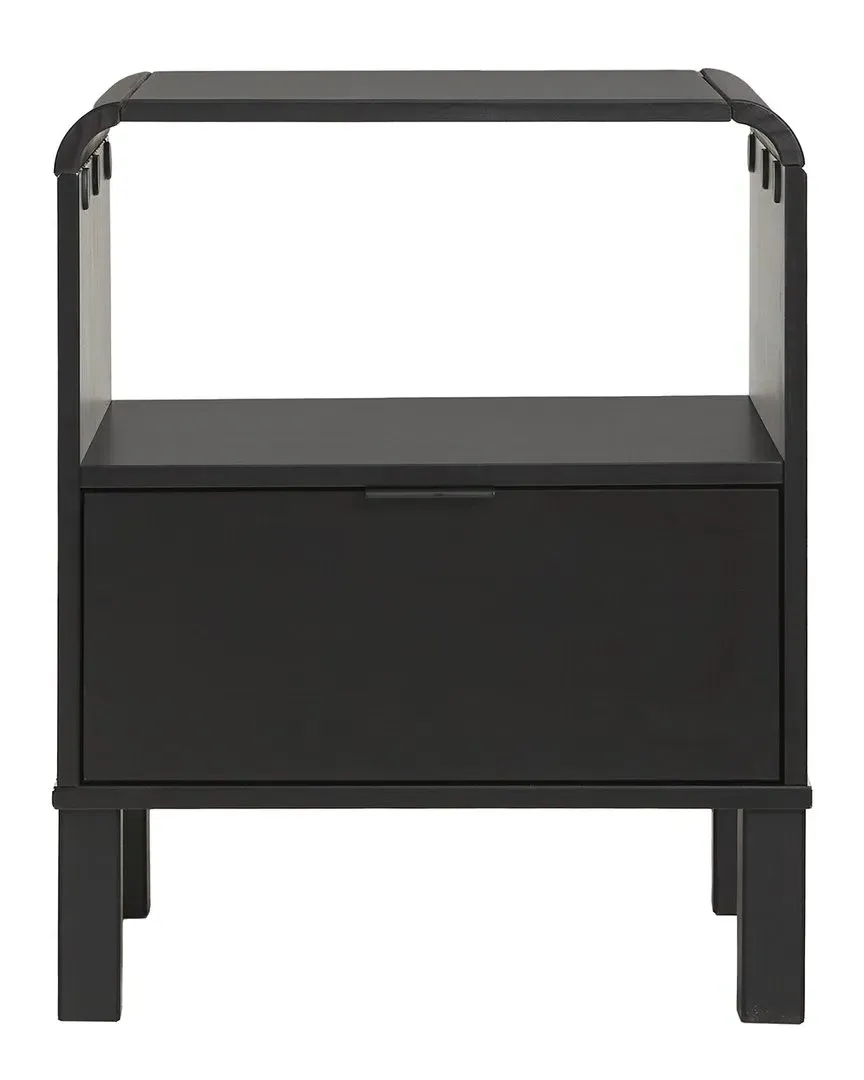 Elias 1-Drawer Nightstand with Shelf - Black, Pine Wood