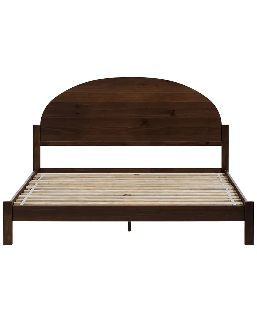 Elias Queen Size Bed Frame with Arched Headboard - Brown, Pine image