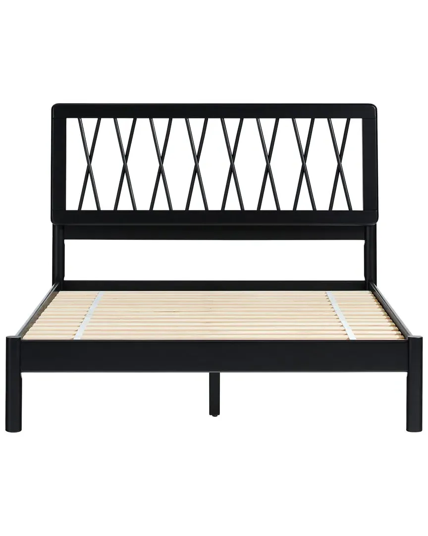 Full Size Platform Bed with X-Pattern Headboard - Black
