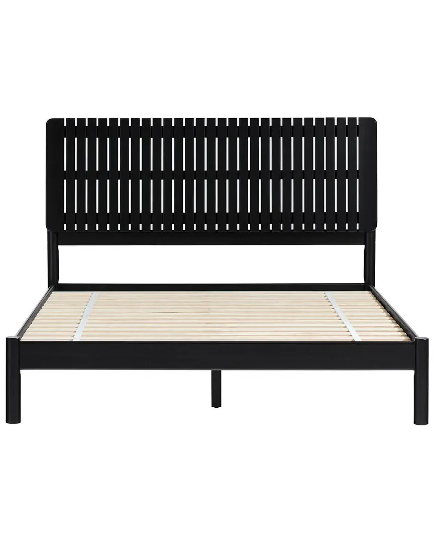 Queen Size Platform Bed with Vertical Slat Headboard - Black