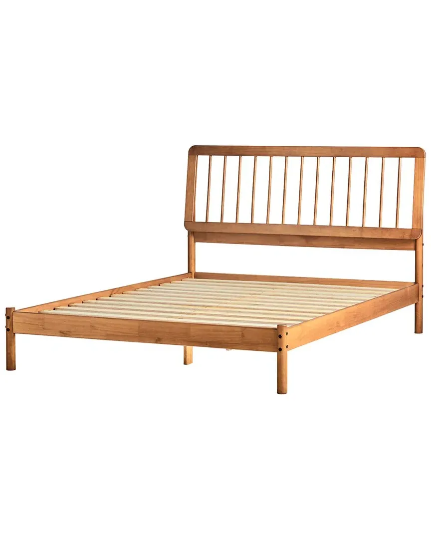 Queen Size Solid Wood Spindle Bed Frame - Caramel
