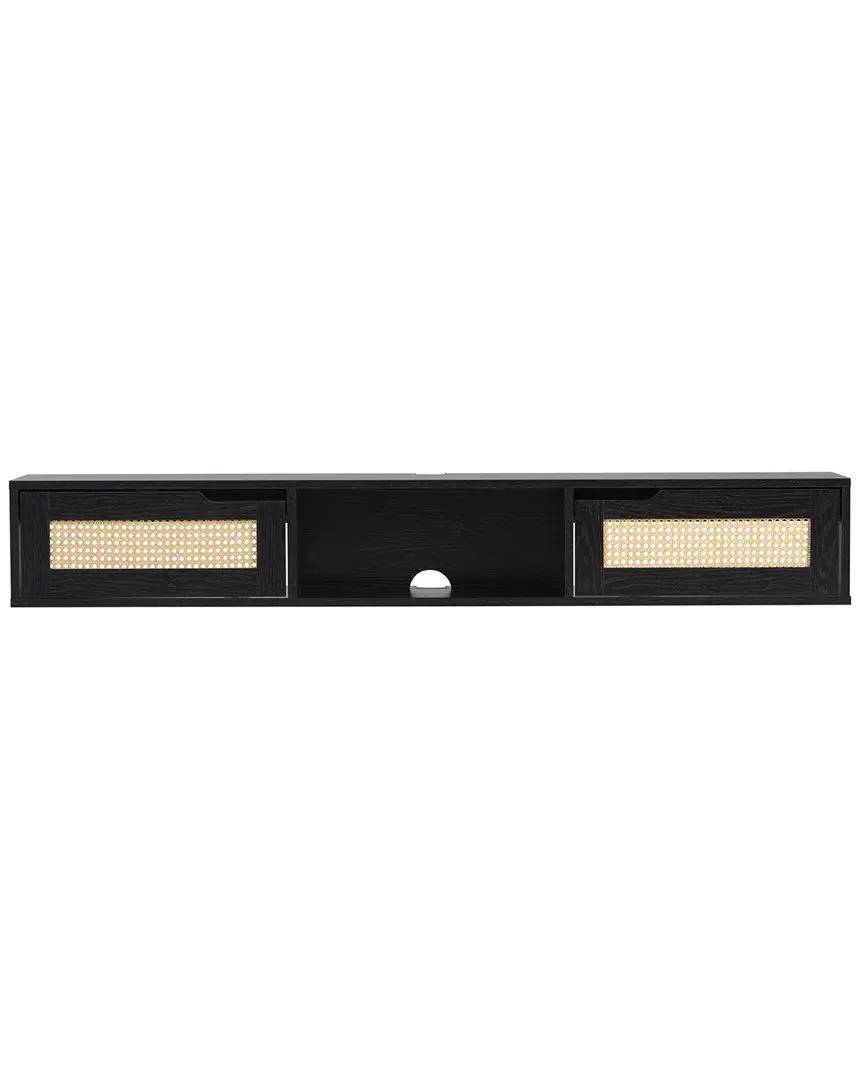 Rattan-Door Floating TV Stand For TVs Up To 65in - Black
