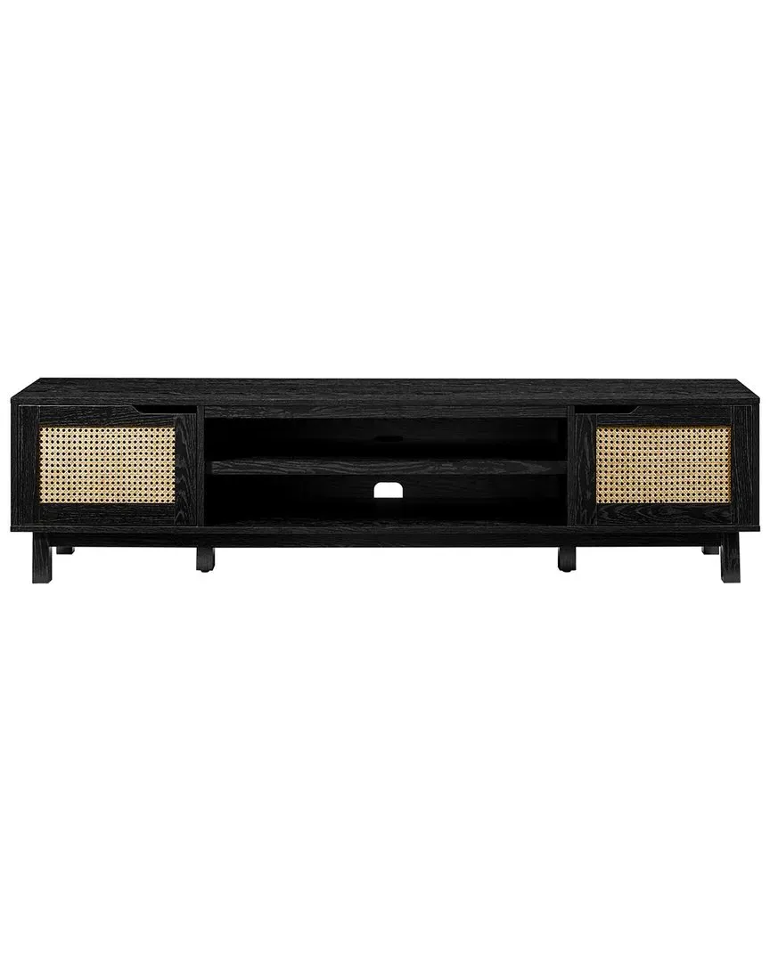 Rattan-Door Low TV Stand For TVs Up To 80in - Black