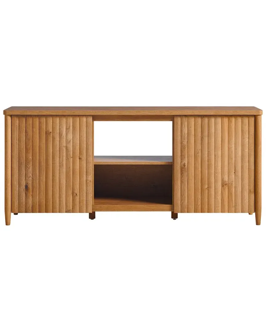 Scandinavian Reeded TV Stand with Storage - English Oak image