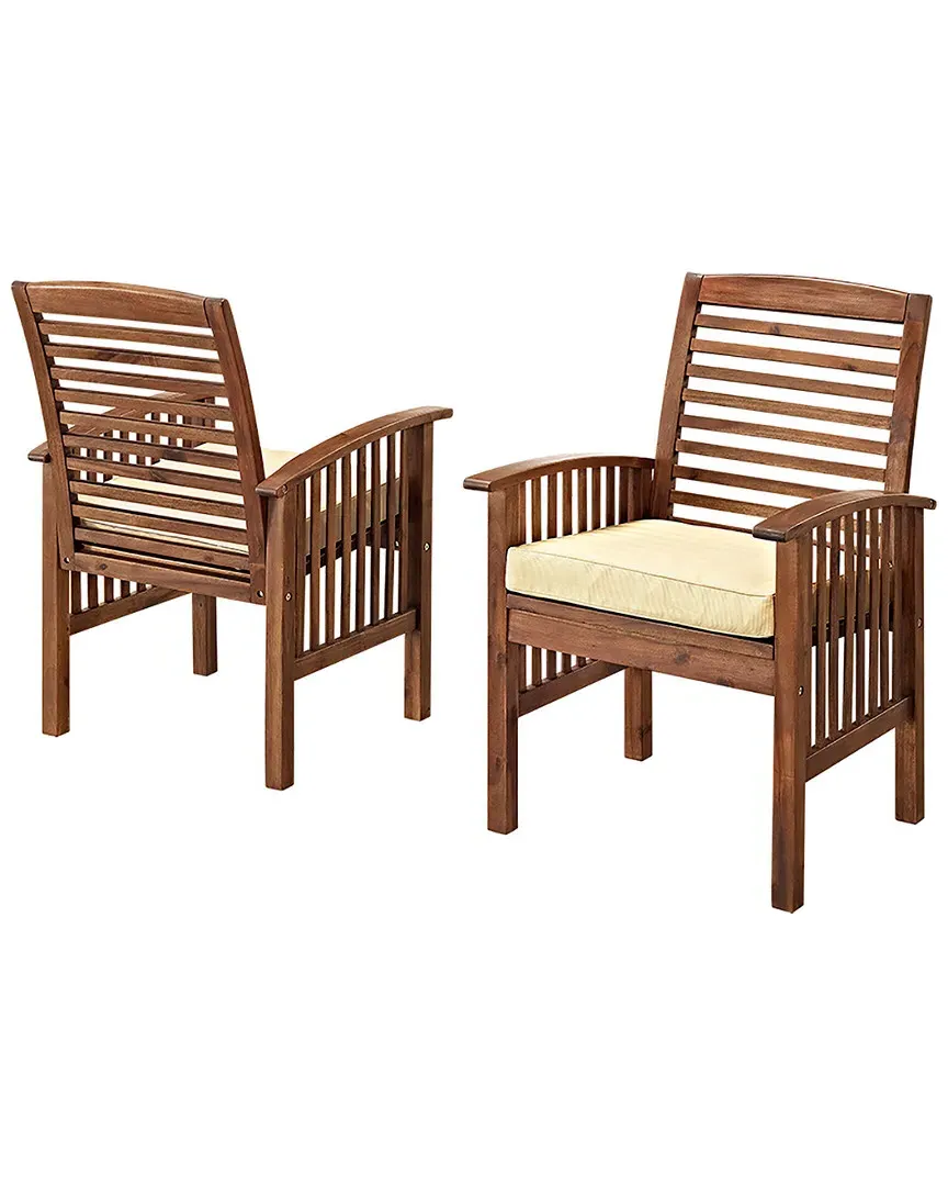 Set of 2 Acacia Wood Outdoor Patio Dining Chairs - Dark Brown