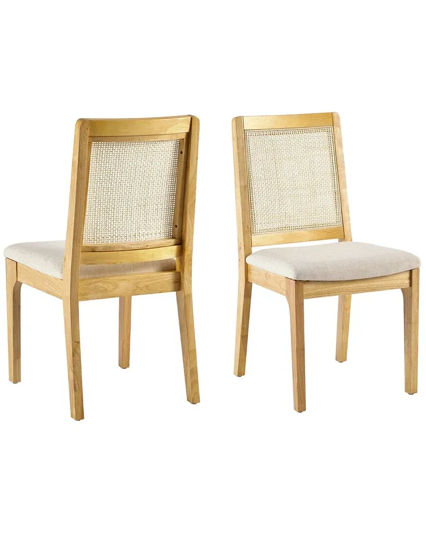 Set of 2 Solid Wood Dining Chairs with Rattan Inset - Brown image