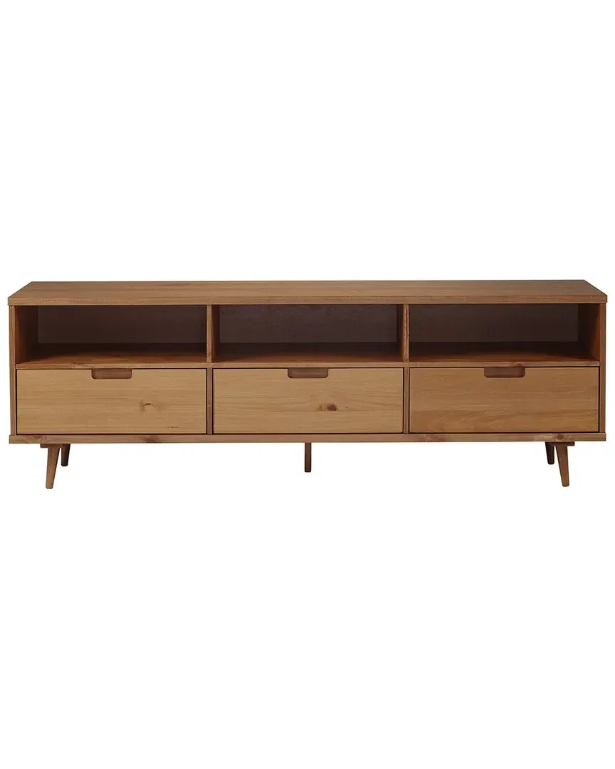 Sloane TV Stand with 3 Drawers and Cubbies - Caramel, Pine