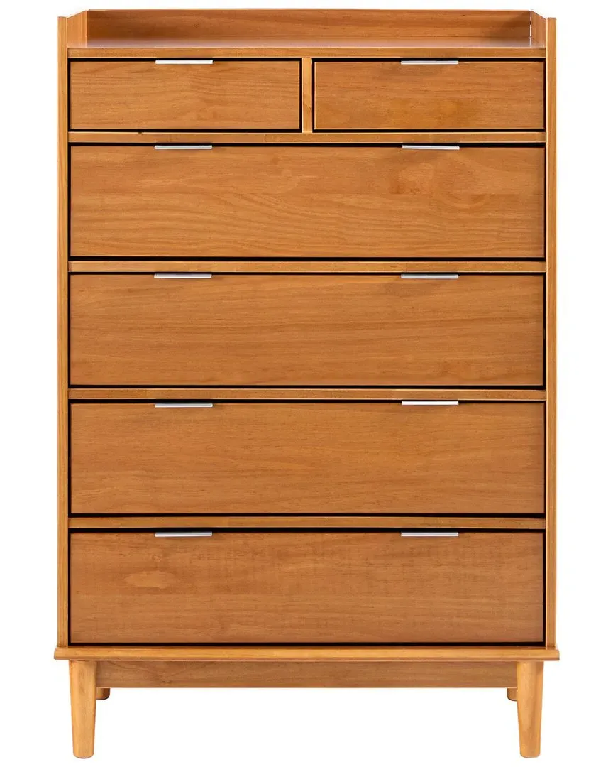 Solid Wood 6-Drawer Gallery Chest - Caramel