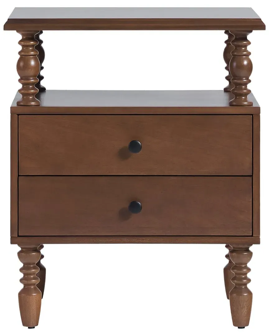 Vivienne Spindle 2-Drawer Nightstand - Dark Brown, Rubberwood image