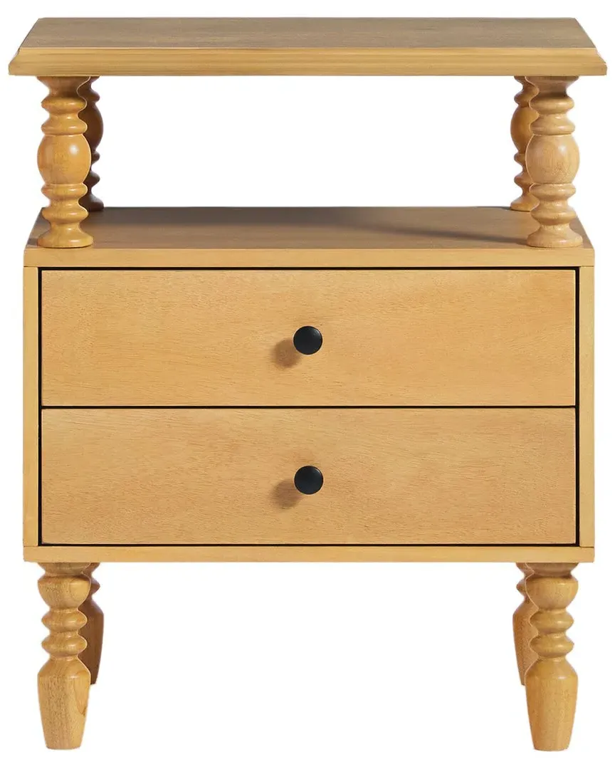 Vivienne Spindle 2-Drawer Nightstand - Natural, Rubberwood