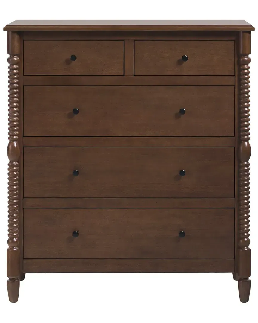 Vivienne Spindle 5-Drawer Dresser - Dark Brown, Rubberwood