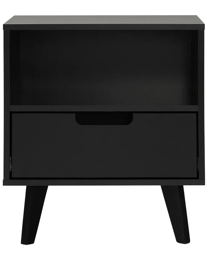 Walker Edison 1-Drawer Nightstand with Open Cubby - Black image