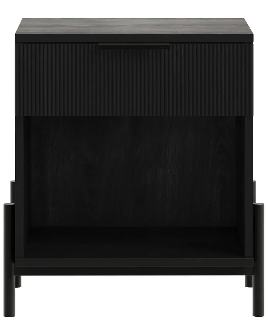 Walker Edison Fluted-Drawer Nightstand with Open Cubby - Black image