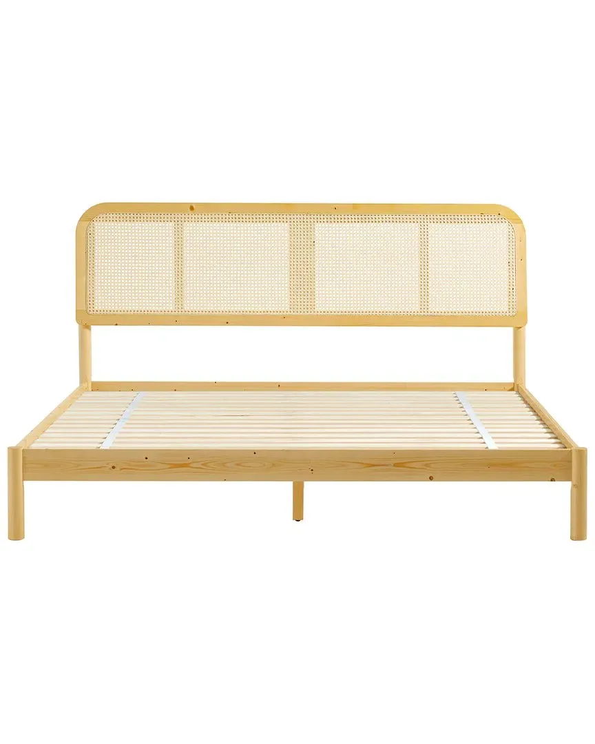 Walker Edison King Platform Bed with Rattan Headboard - Natural image