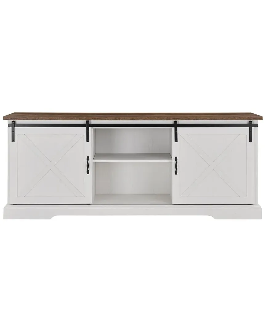 X-Barn Door 70in TV Stand with Storage - Brushed White, Metal & Wood image
