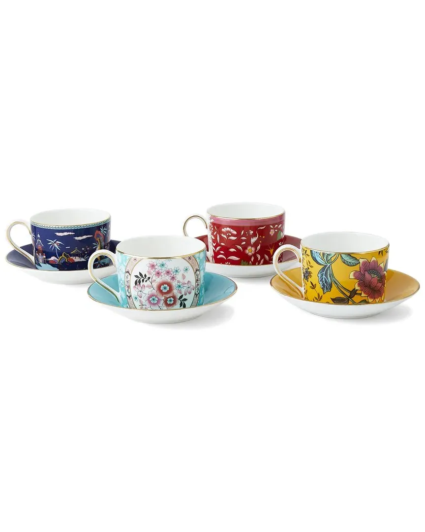 Wonderlust Set of 4 Teacup and Saucers - Bone China