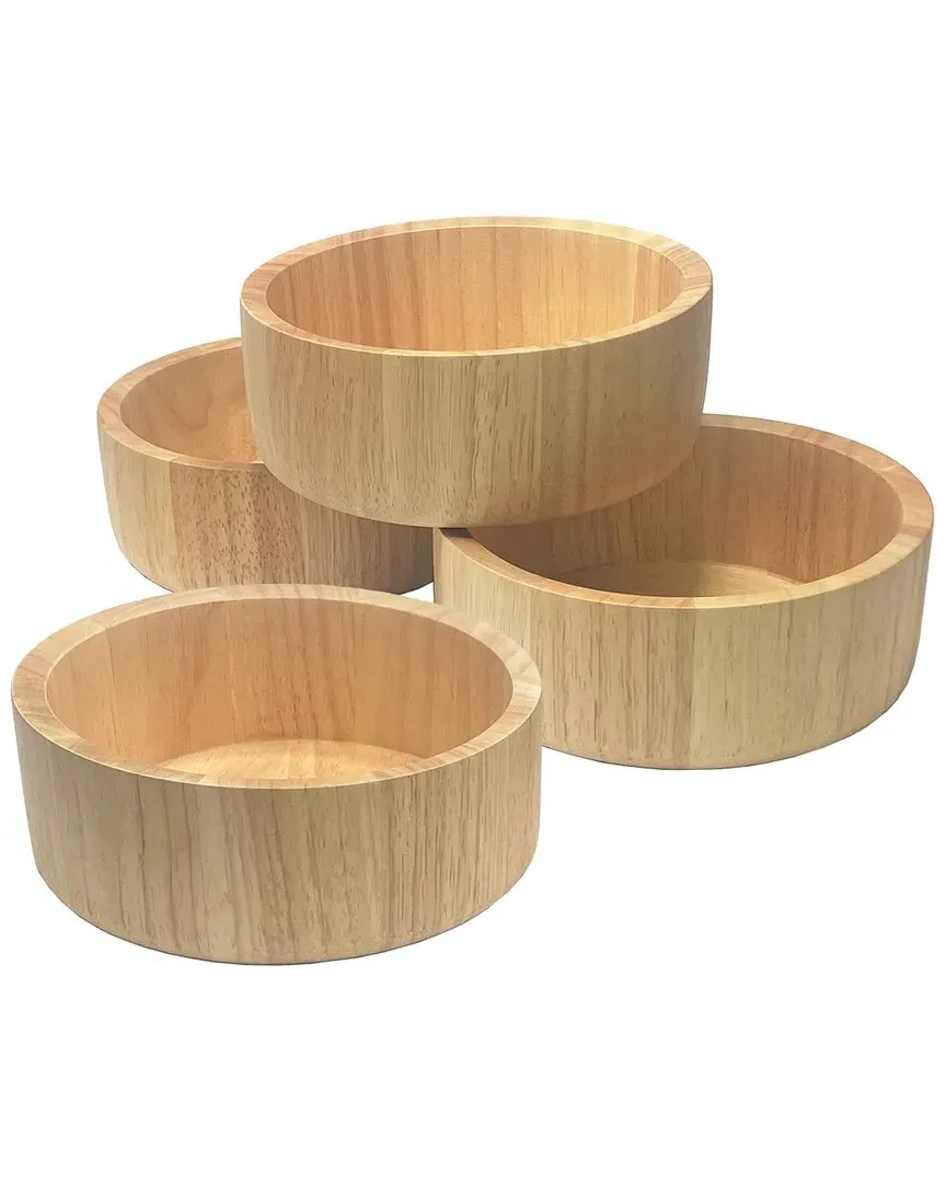 4pc Individual Wood Bowl Set - Natural, Rubberwood