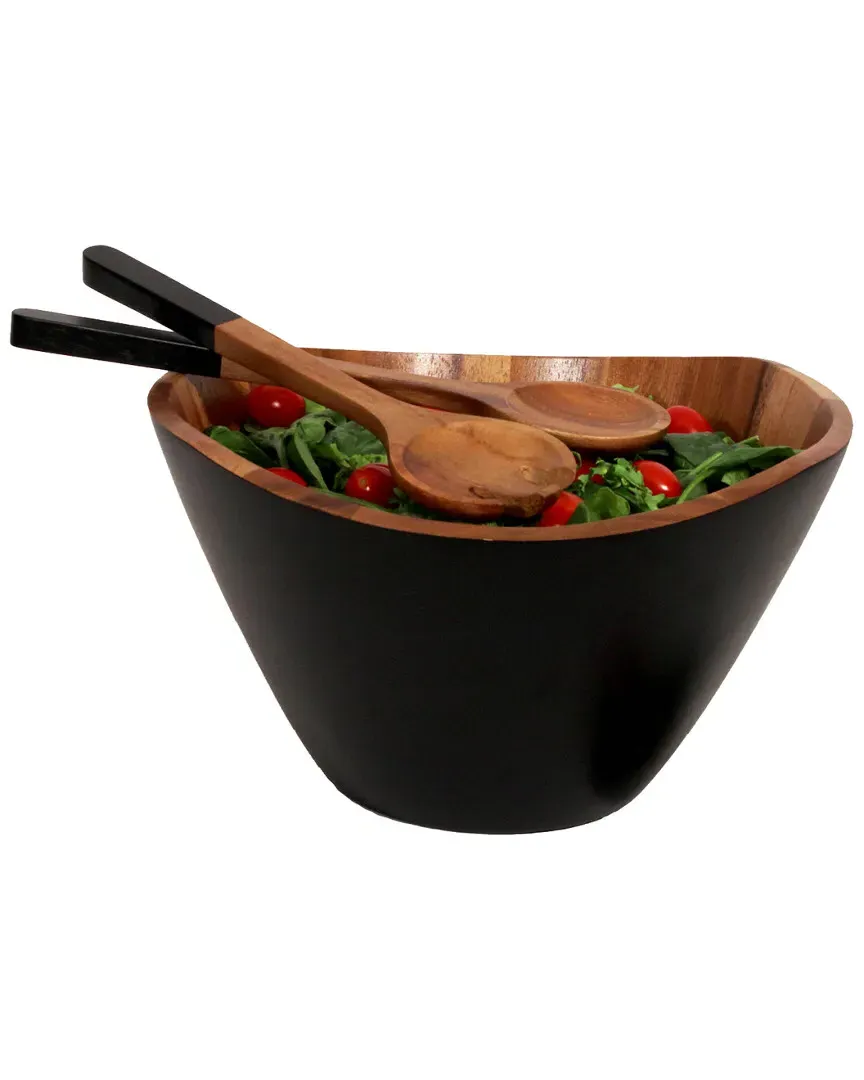 Onyx 12in Salad Bowl with Servers - Acacia image