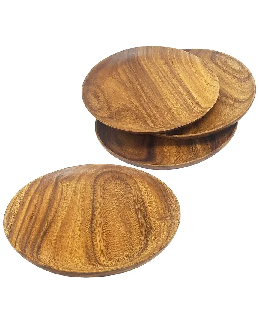 Set of Four 11in Round Plates - Natural, Acacia Wood