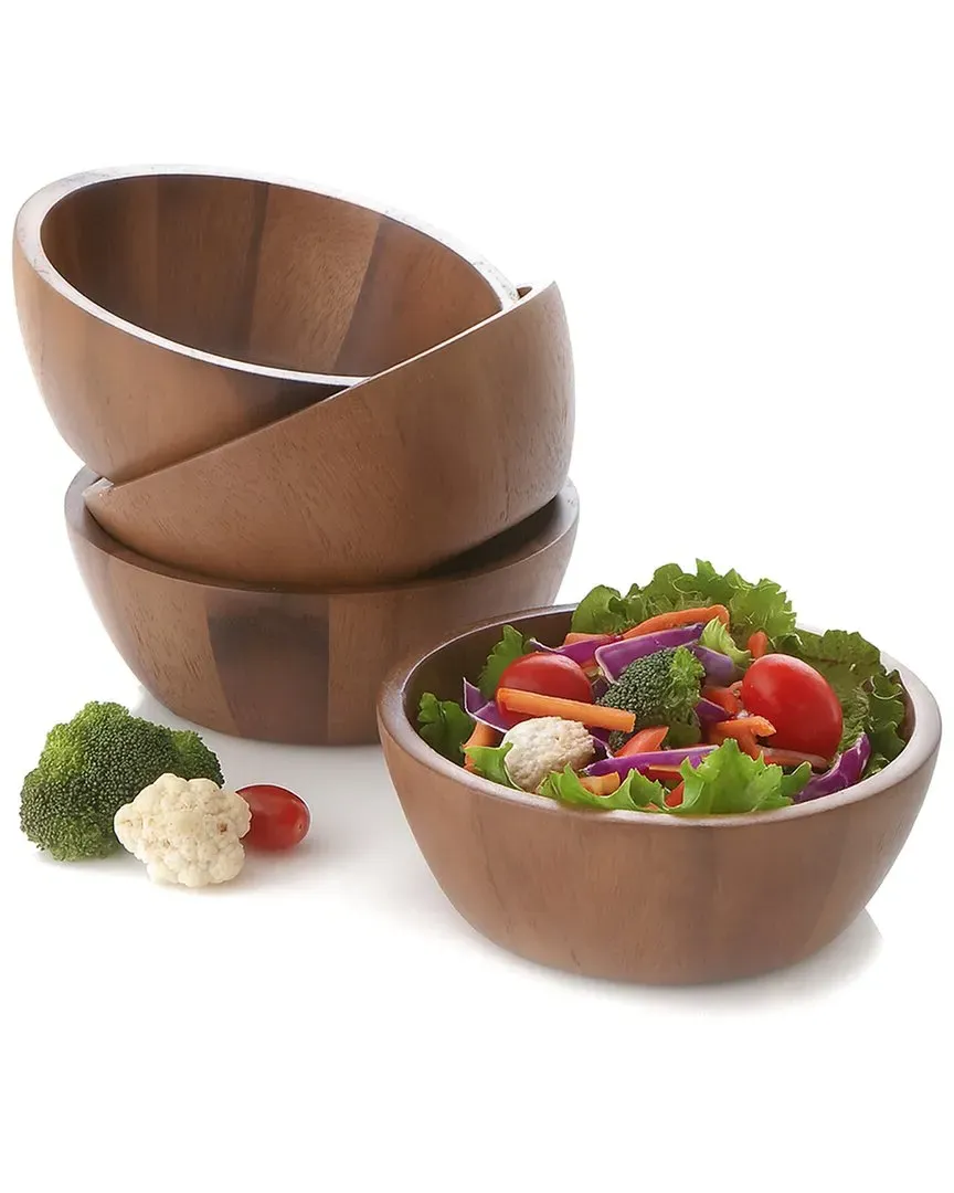 Set of Four 6.5in Bowls - Natural, Acacia Wood image