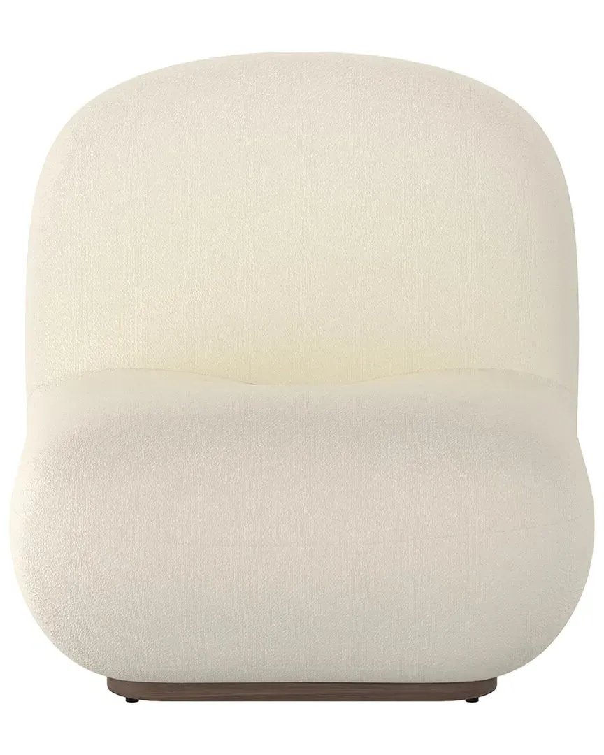 Boucle Fabric Accent Chair - Ivory, Wood