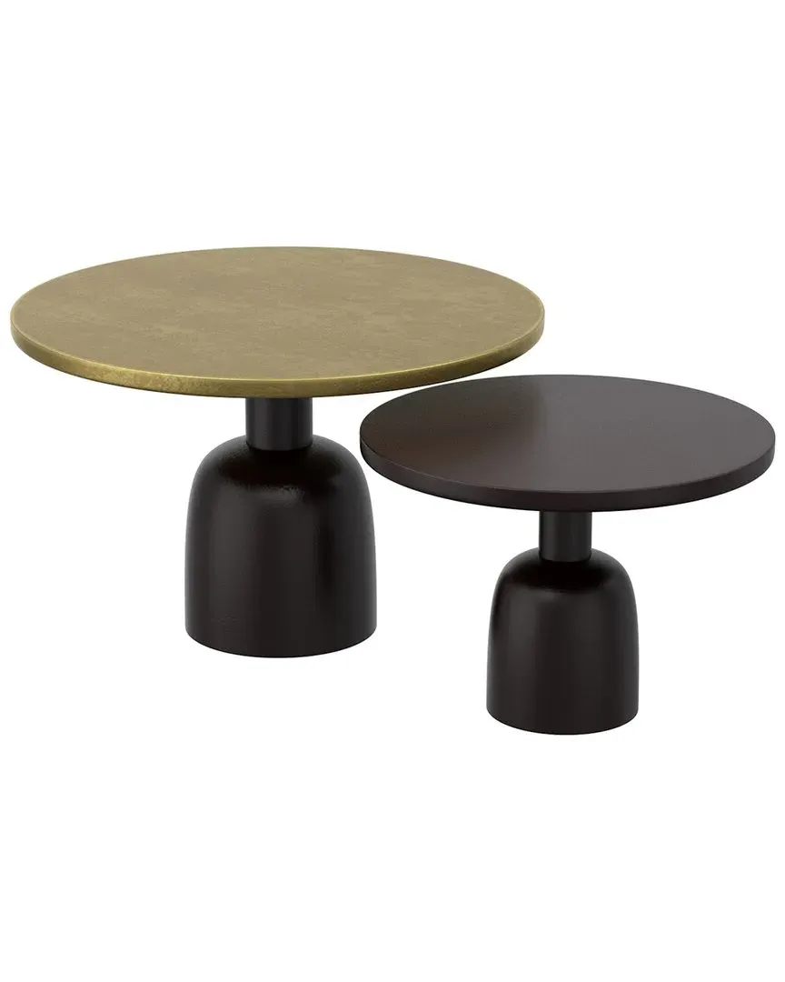 Industrial Chic Round Coffee Table Set - Gold, Cast Aluminum
