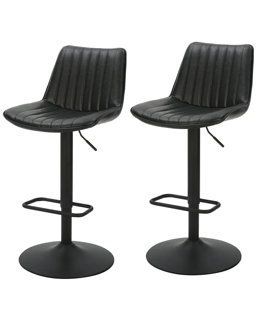 Set of 2 Adjustable Air-Lift Stools - Black, Faux Leather image