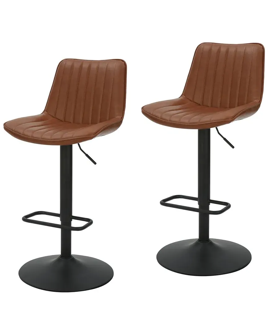Set of 2 Adjustable Air-Lift Stools - Brown, Faux Leather