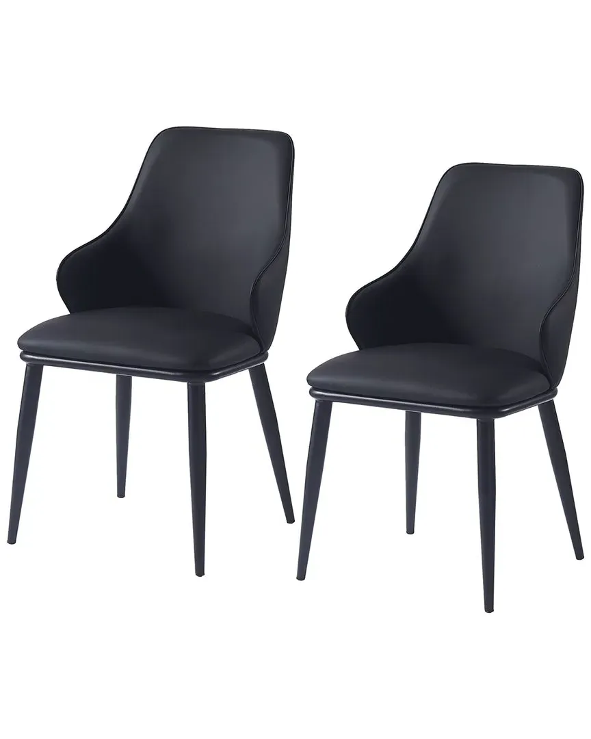 Set of 2 Armchairs with High Back - Black, Faux Leather