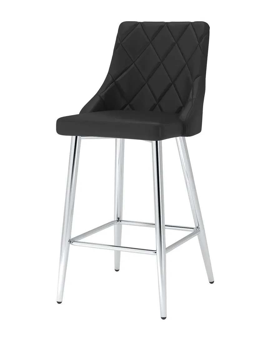 Set of 2 Counter Stools with Diamond Stitching - Black, Faux Leather image
