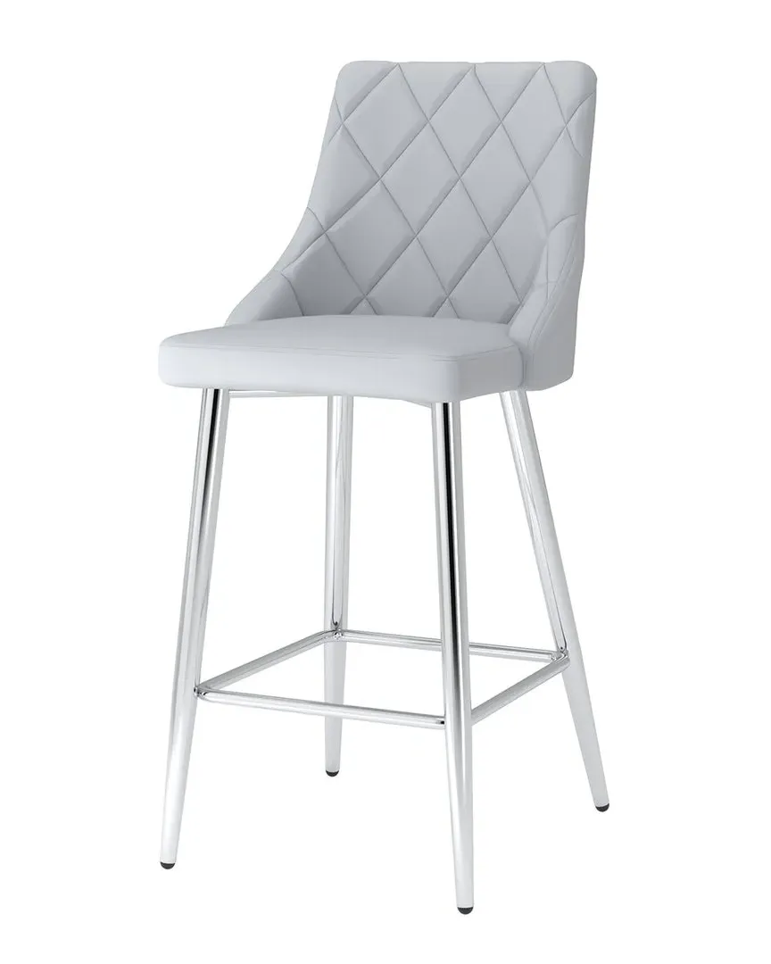 Set of 2 Counter Stools with Diamond Stitching - Grey, Faux Leather