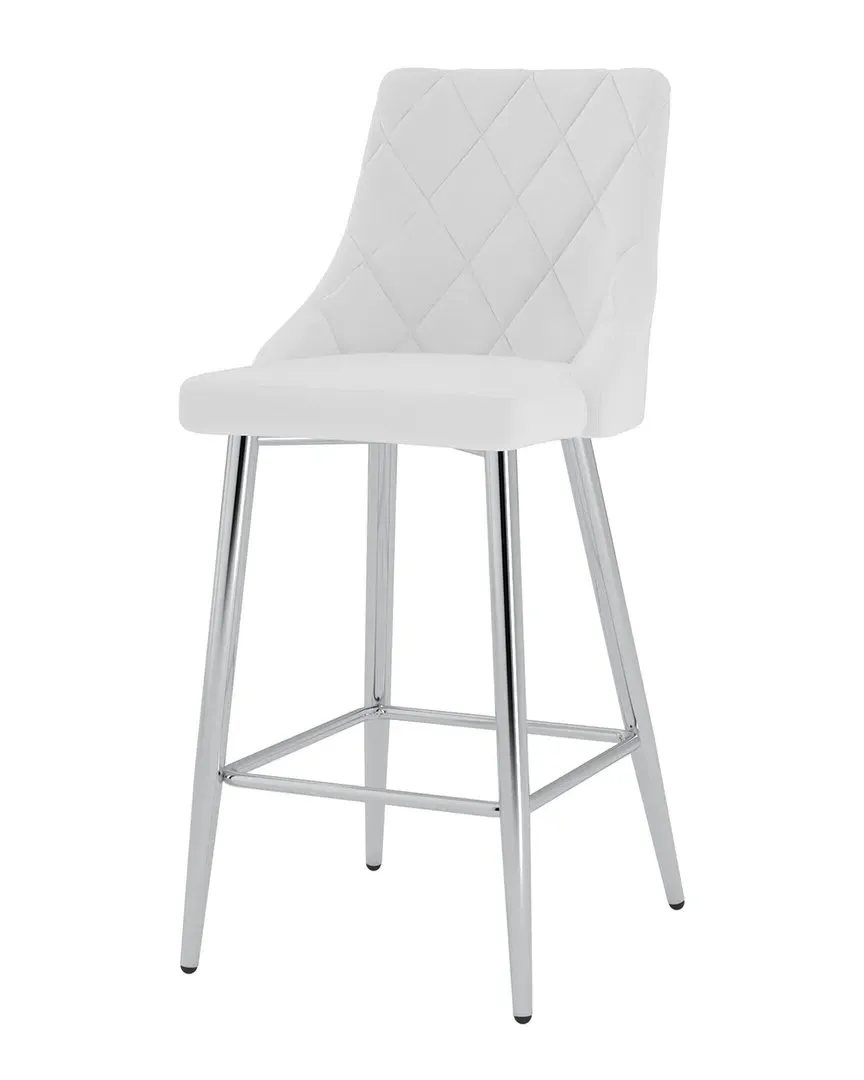 Set of 2 Counter Stools with Diamond Stitching - White, Faux Leather