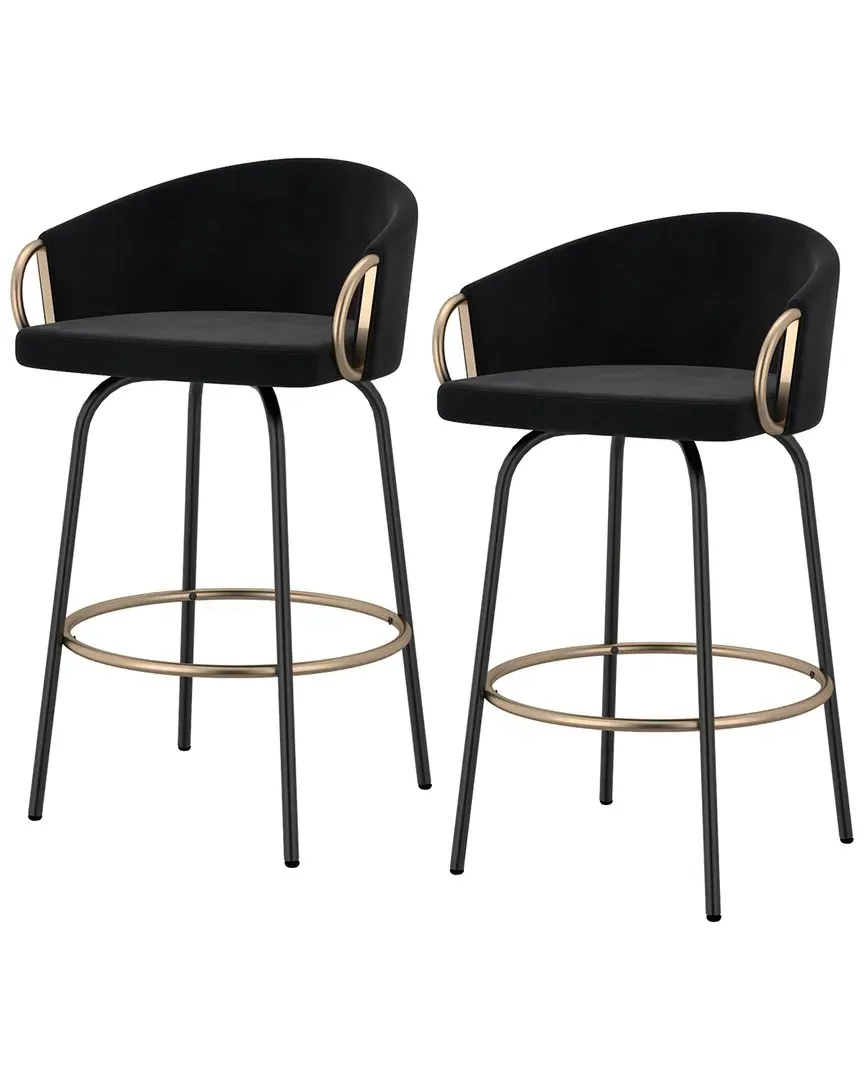 Set of 2 Counter Stools with Swivel Seat - Black, Velvet image
