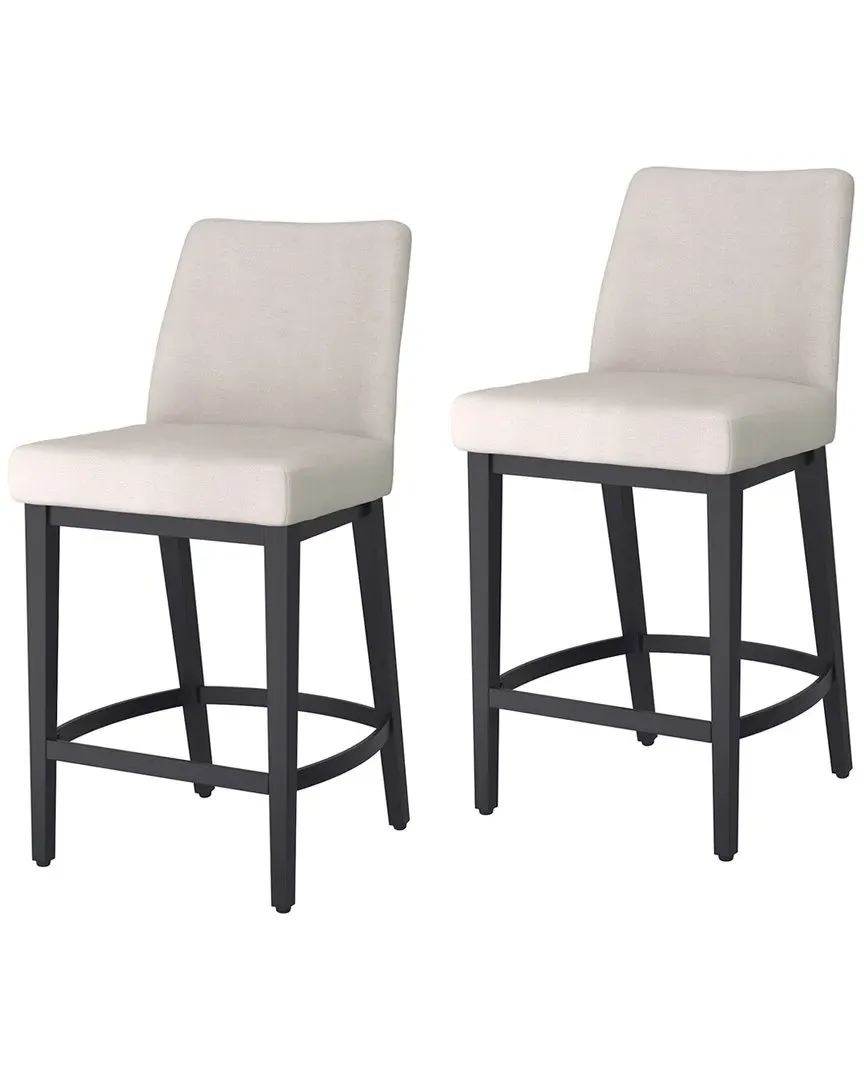 Set of 2 High Back Counter Stools - Beige, Fabric image