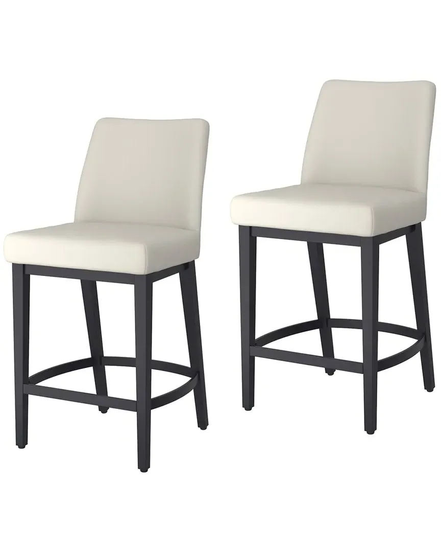 Set of 2 High Back Counter Stools - Beige, Faux Leather