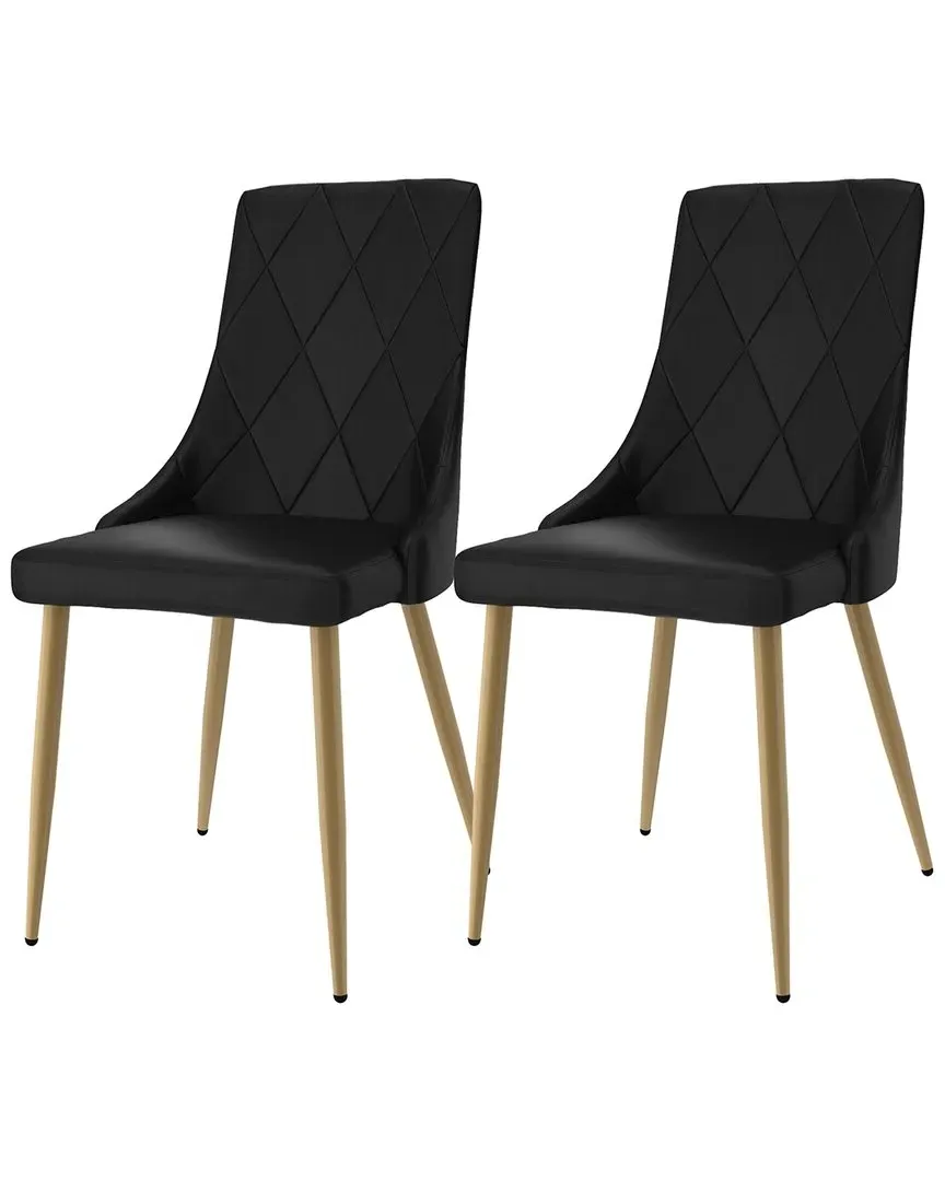 Set of 2 Side Chairs - Black, Faux Leather