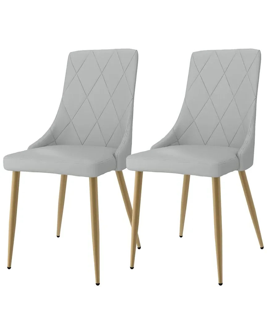 Set of 2 Side Chairs - Grey, Faux Leather