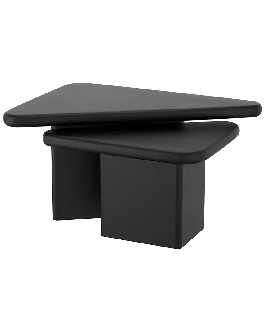 Triangular Coffee Table Set - Black, Mango Wood image