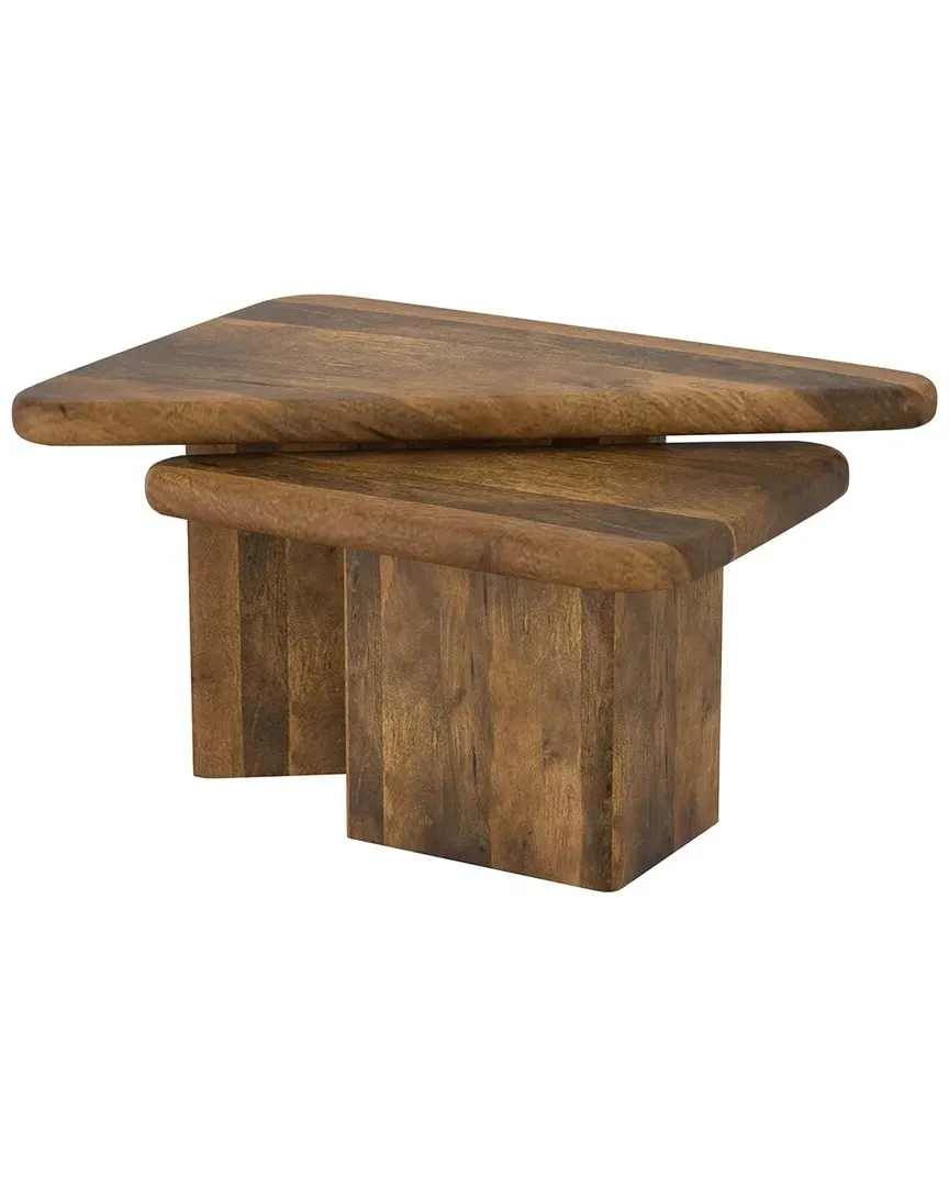 Triangular Coffee Table Set - Brown, Mango Wood
