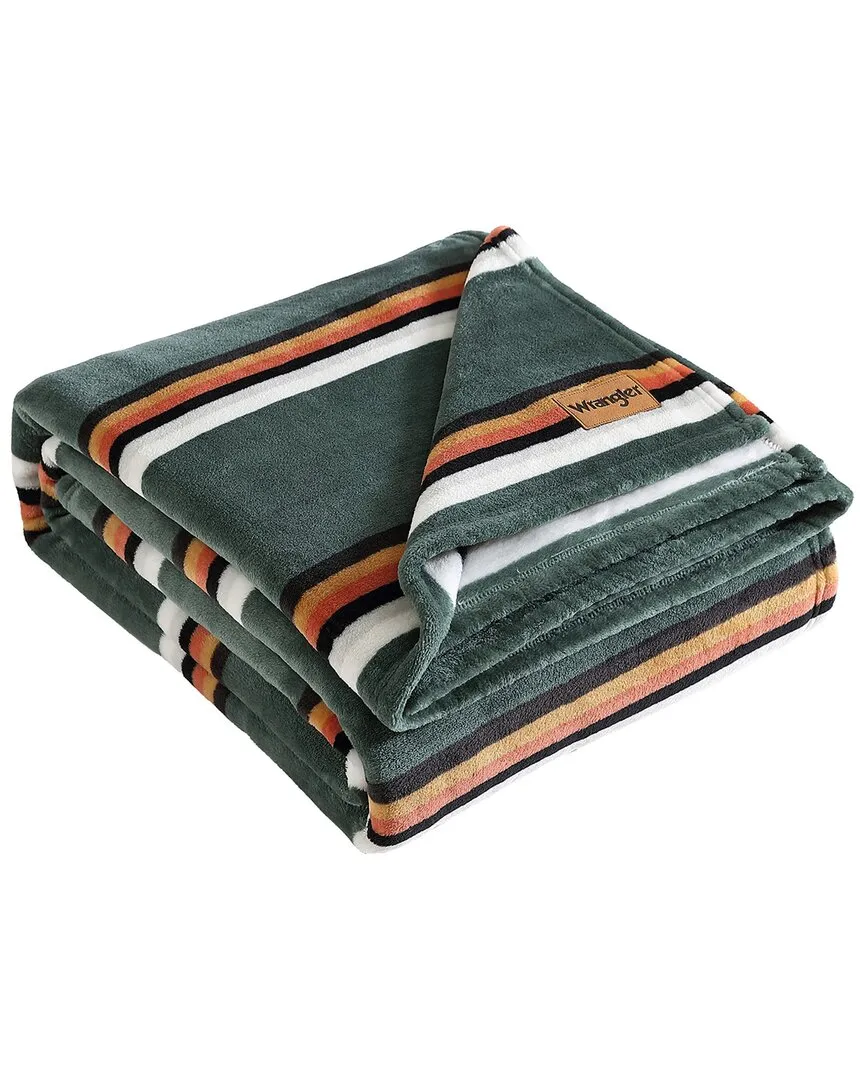 Western Saddle Stripe Plush Fleece Blanket - Green