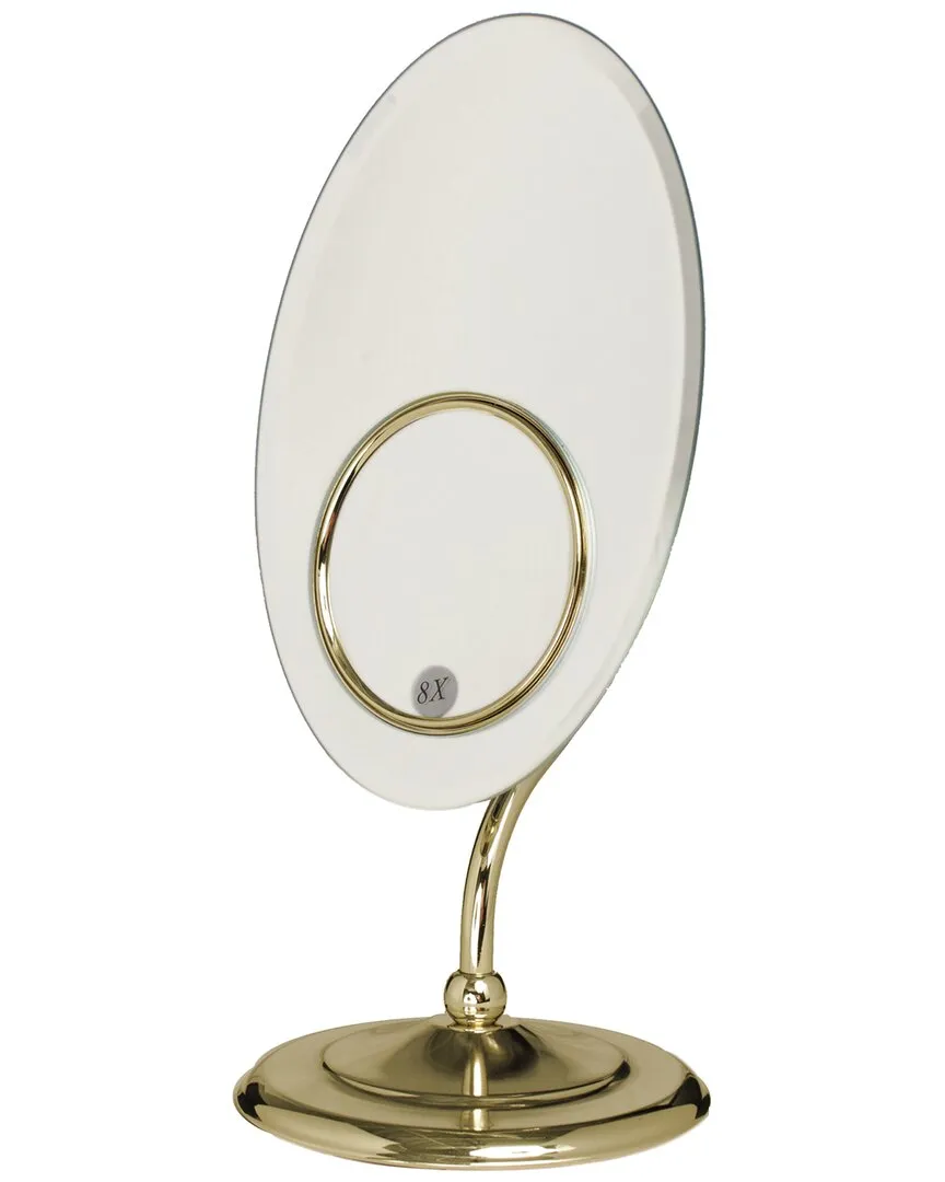 Oval Tri-Optics Pedestal Vanity Mirror with Triple Vision - Brass image